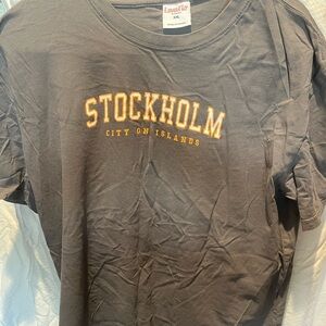 Stockholm 'City on Islands' Graphic Tee - Charcoal with Gold Text